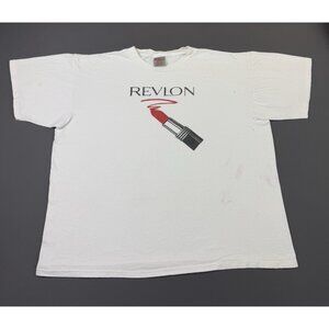 Rare Vintage 90s Revlon Lipstick Make Up Promo White Single Stitch Tee Oneita XL